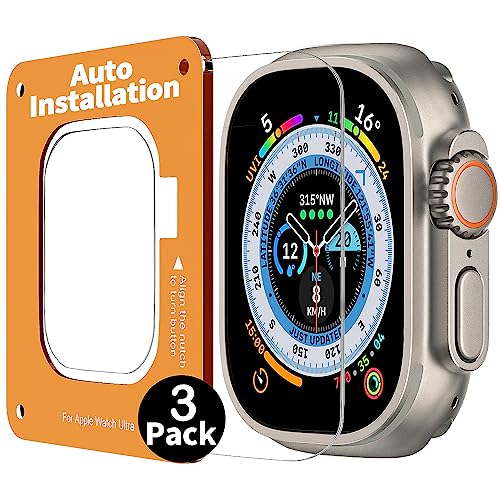 Uluck 3 Stück Panzerglas für Apple Watch Ultra 2/Ultra 49mm, 3 Stück 9H Tempered Glass Screen Protector mit 3 Stück Auto-Ausrichtungskit für iWatch